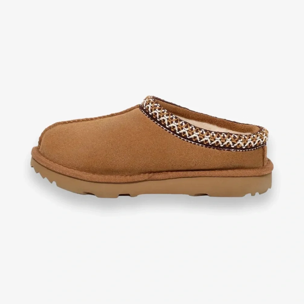 UGG Kids Chestnut Brown Slip-On Clog with Patterned Trim